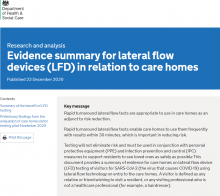 Evidence Summary For Lateral Flow Devices (LFD) In Relation To Care Homes - GOV UK